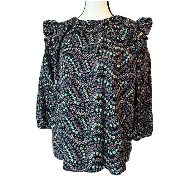 NEW LOFT Garden Dobby Tie Back Ruffle Top - Petite Large - Picture 2 of 8